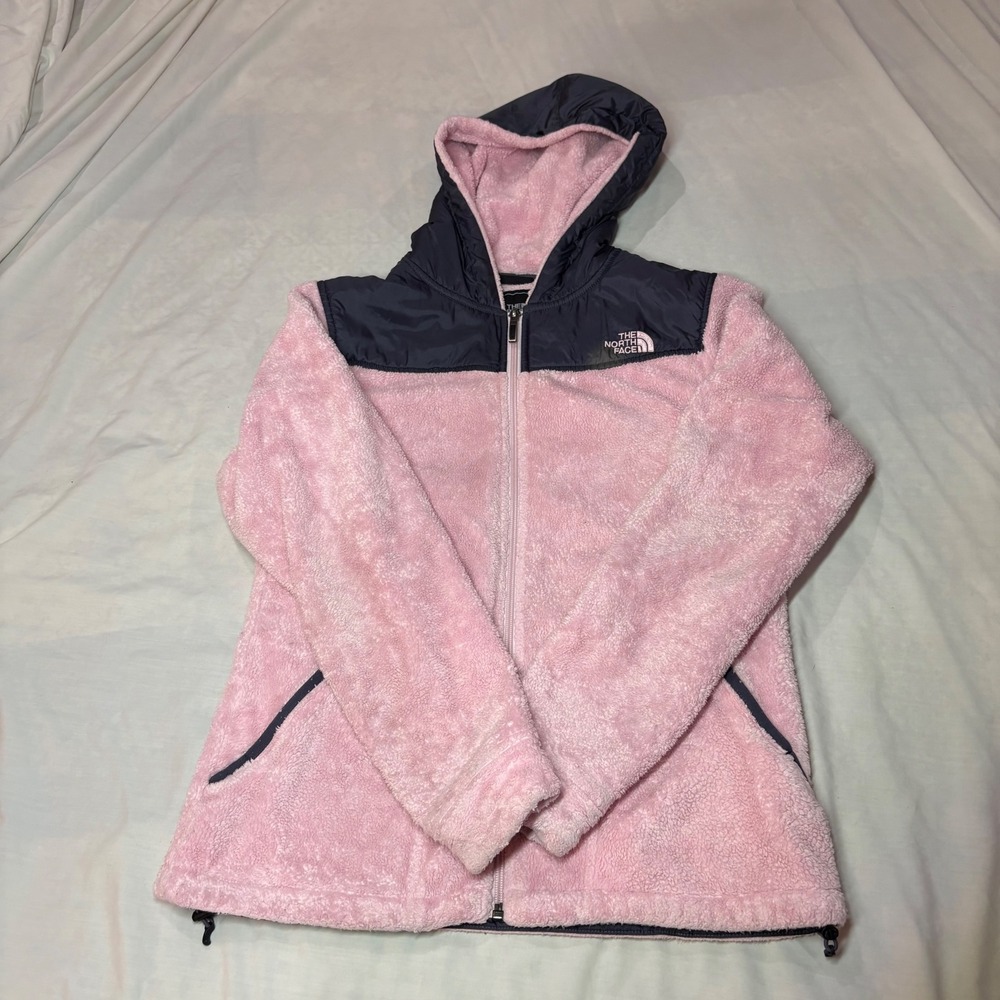 The North Face Osito Hooded Fleece Jacket Pink Black Womens Small Full Zip